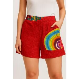 Junglee Billee Boho Red Multicolor Rayon Shorts S/M w/ Pockets & Tags